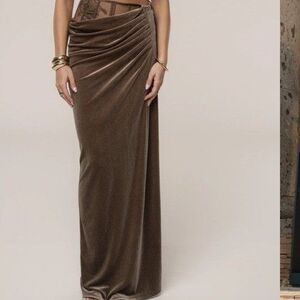 Jluxlabel Taupe Velvet  Lace Maxi Skirt Sz M